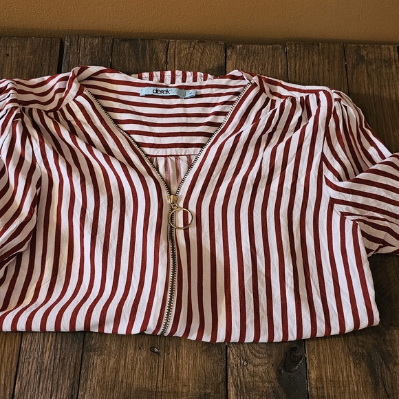 Chic Red Wine and White Striped Blouse with Zipper - Picture 6 of 8